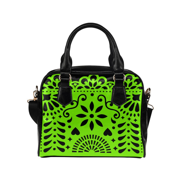 Lime Green Papel Picado Shoulder Handbag (Model 1634) - Objet D'Art