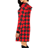 red black diamond print 2 All Over Print Hoodie Mini Dress (Model H27) - Objet D'Art