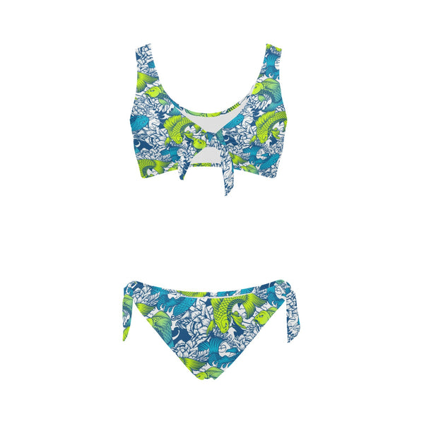 pisces neon green blue ombre print Bow Tie Front Bikini Swimsuit (Model S38) - Objet D'Art