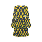 yellow flora print 2A V-Neck Loose Fit Dress (Model D62) - Objet D'Art