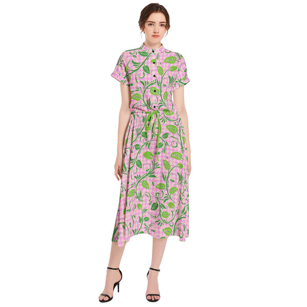 Drawstring Waist A-line Flared Midi Dress - Objet D'Art