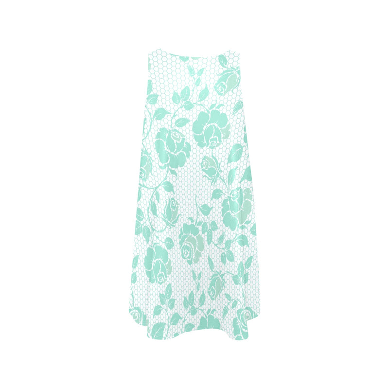 mint rose 2 print Sleeveless A-Line Pocket Dress (Model D57) - Objet D'Art