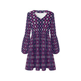 petals purple print 2 V-Neck Loose Fit Dress (Model D62)