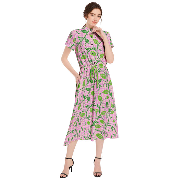Drawstring Waist A-line Flared Midi Dress - Objet D'Art