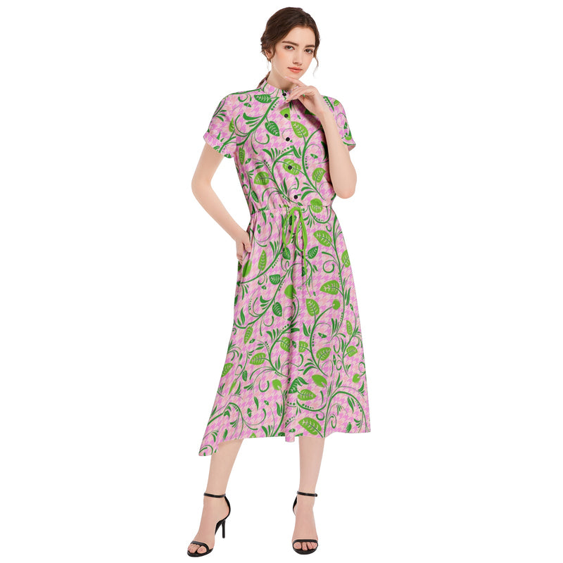Drawstring Waist A-line Flared Midi Dress - Objet D'Art