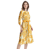 Floral Silhouette Boat Neck Belted Flared Dress - Objet D'Art