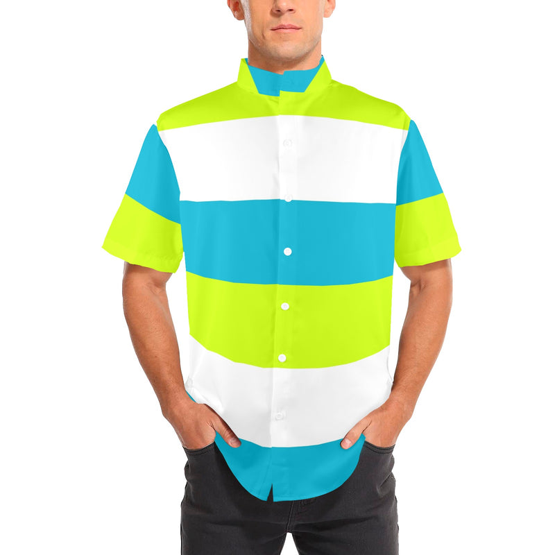 tricolor swimsuit print 4 Men's Stand-Up Collar Short Sleeve Shirt - Objet D'Art