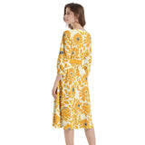 Floral Silhouette Boat Neck Belted Flared Dress - Objet D'Art