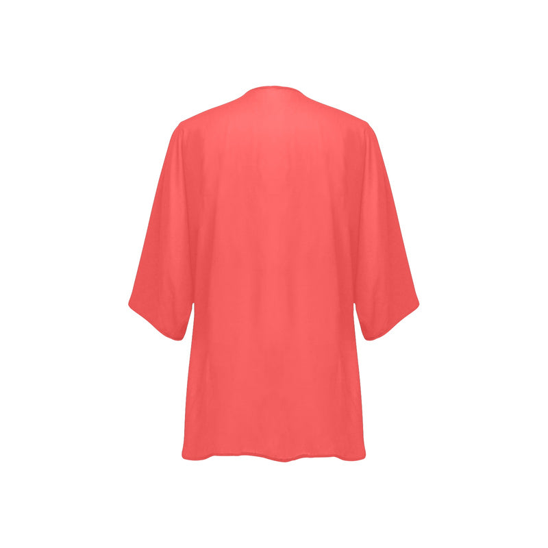dark salmon print 2 Women's Kimono Chiffon Cover Up (Model H51) - Objet D'Art