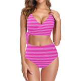 fuchsia and white greek key print Knot Side Bikini Swimsuit (Model S37) - Objet D'Art