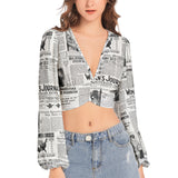 Women's Suffrage Commerative Women's Deep V-Neck Lantern Sleeve Crop Top - Objet D'Art