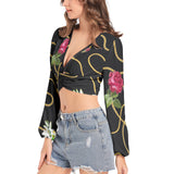 Chained Maiden Women's Deep V-Neck Lantern Sleeve Crop Top - Objet D'Art