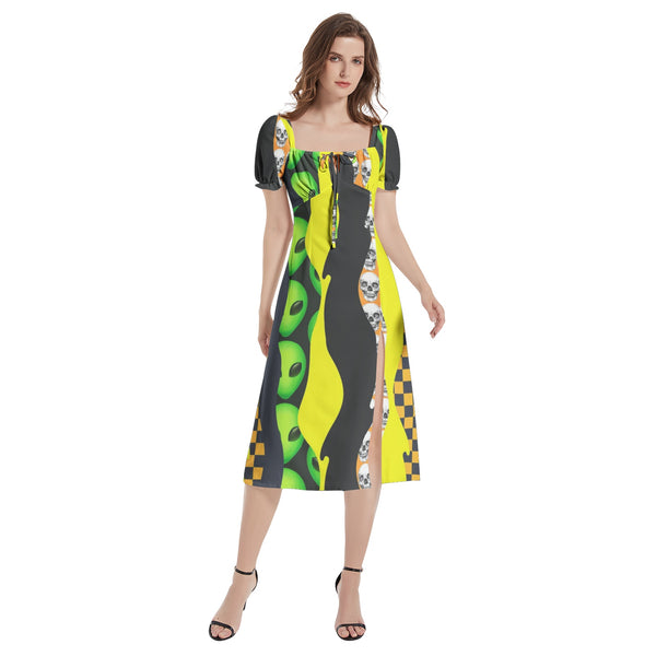 Puff Sleeve Split Thigh Midi Dress - Objet D'Art