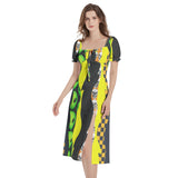 Puff Sleeve Split Thigh Midi Dress - Objet D'Art