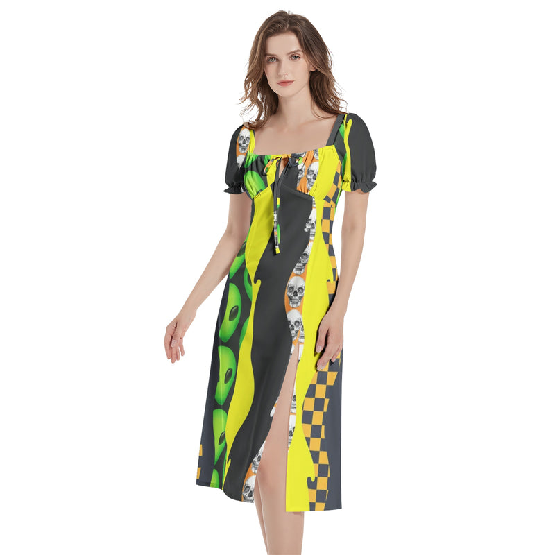 Puff Sleeve Split Thigh Midi Dress - Objet D'Art