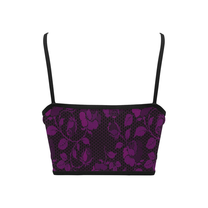 purple rose print 4 Women's Spaghetti Strap Crop Top (Model T67) - Objet D'Art