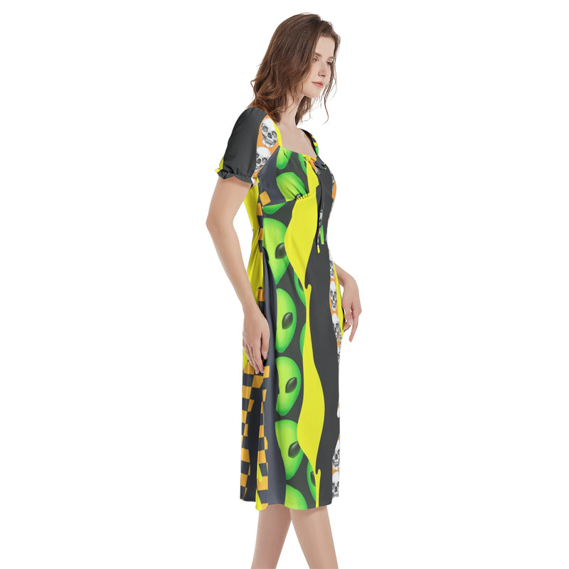 Puff Sleeve Split Thigh Midi Dress - Objet D'Art