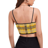 bronze striped greek key print Women's Spaghetti Strap Crop Top (Model T67) - Objet D'Art