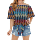 waves colored print 5 Off Shoulder Knot Front Blouse (Model T71) - Objet D'Art