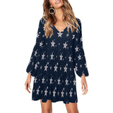 stars blue print 2 V-Neck Loose Fit Dress (Model D62) - Objet D'Art