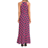 Blue Leaf Ruffle Hem Halter Neck Maxi Dress - Objet D'Art