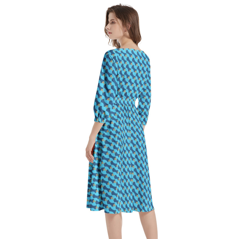 Tessellations Boat Neck Belted Flared Dress - Objet D'Art