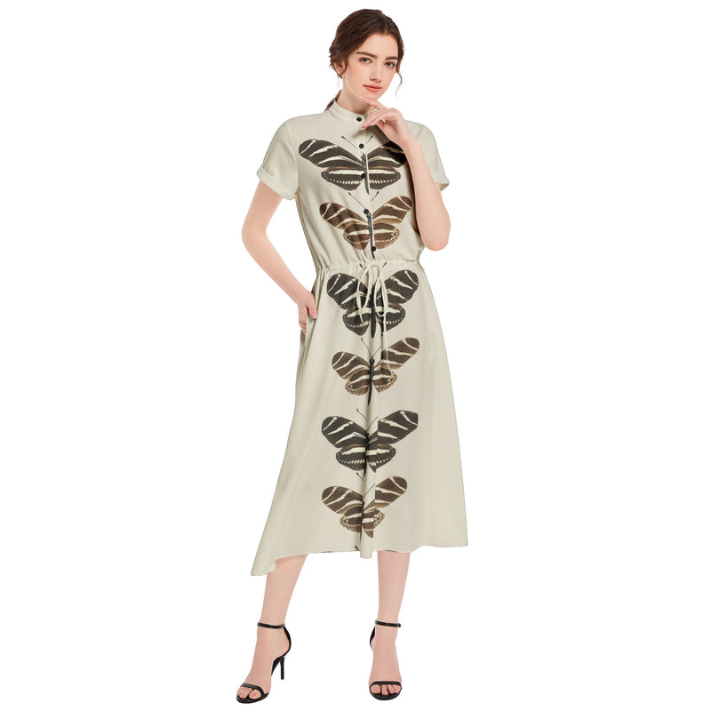 Heliconia Charitonia Drawstring Waist A-line Flared Midi Dress - Objet D'Art
