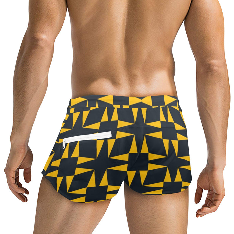 squ tri print Men's Swim Trunks with Zipper Pocket (Model L71) - Objet D'Art
