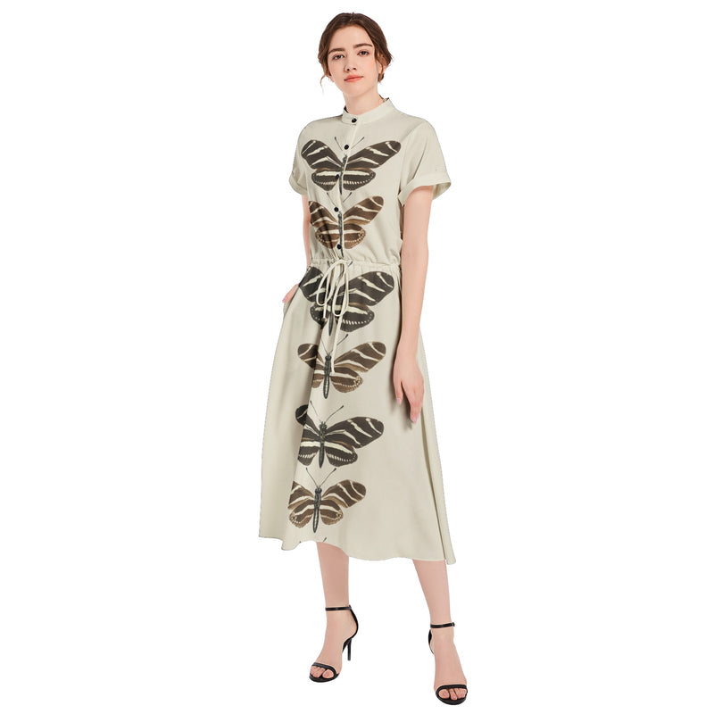Heliconia Charitonia Drawstring Waist A-line Flared Midi Dress - Objet D'Art