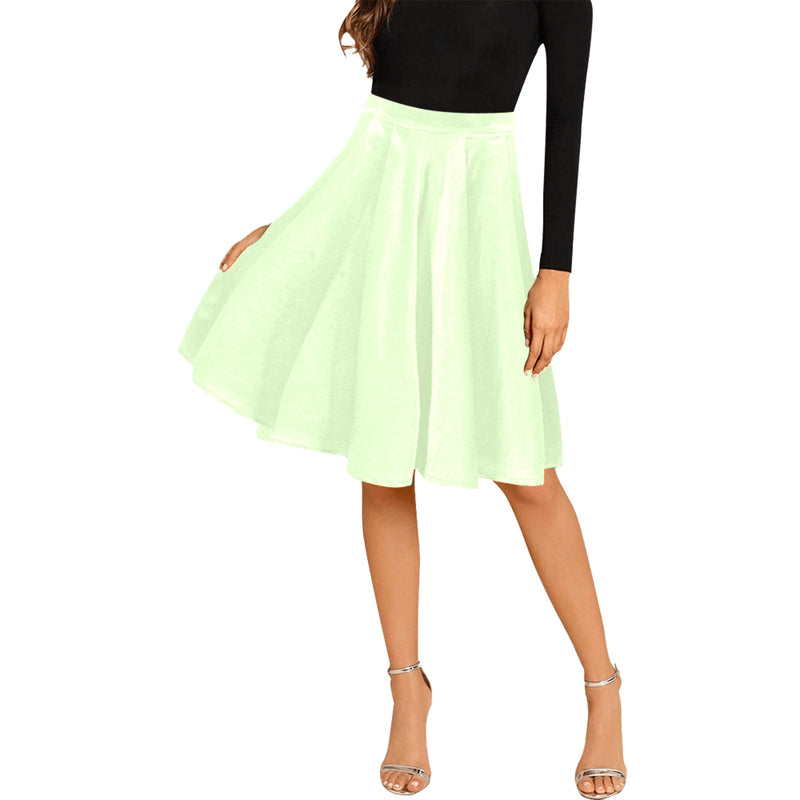 avocado spread solid print Melete Pleated Midi Skirt (Model D15) - Objet D'Art