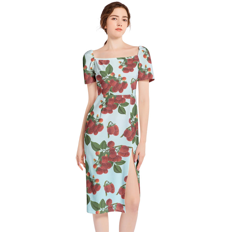 Colossal Raspberry Split Thigh Midi Bodycon Dress - Objet D'Art