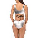 grid red gray print 2 Cross String Bikini Set (Model S29) - Objet D'Art