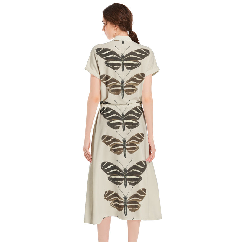Heliconia Charitonia Drawstring Waist A-line Flared Midi Dress - Objet D'Art