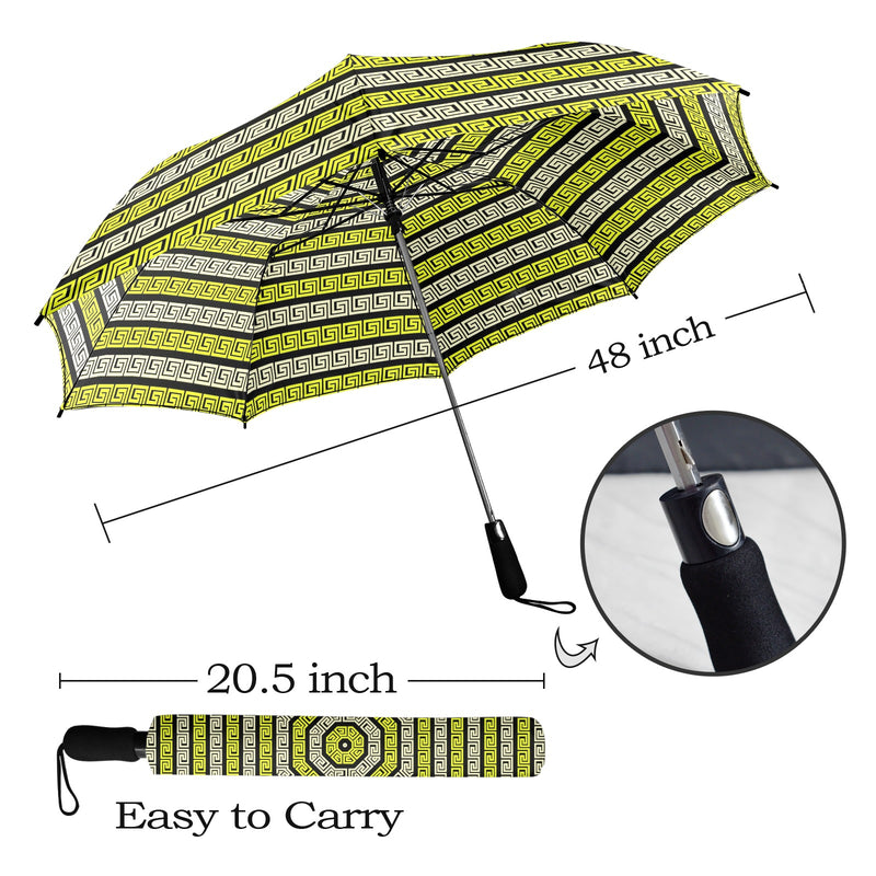 yellow greek key umbrella print Semi-Automatic Foldable Umbrella (Model U12) - Objet D'Art