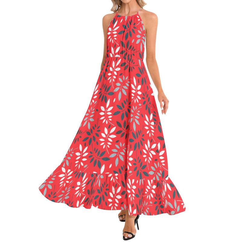 Ruffle Hem Halter Neck Maxi Dress - Objet D'Art