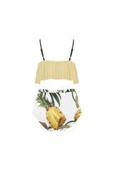 pineapple WAIST BAND SWIMSUIT High Waisted Ruffle Bikini Set (Model S13) - Objet D'Art