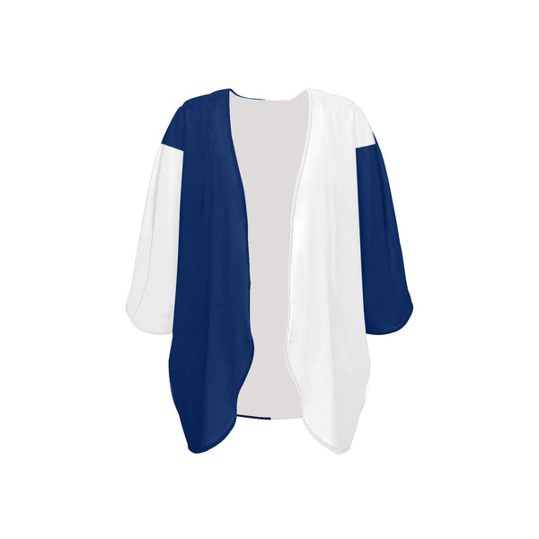 wht blue print Women's Kimono Chiffon Cover Up (Model H51) - Objet D'Art