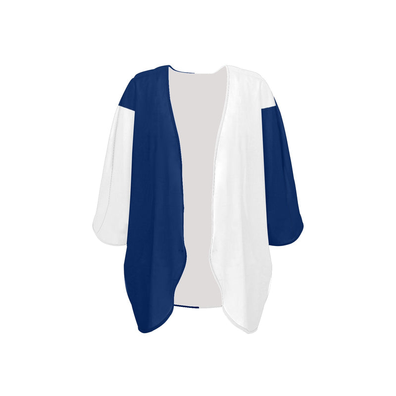 wht blue print Women's Kimono Chiffon Cover Up (Model H51) - Objet D'Art