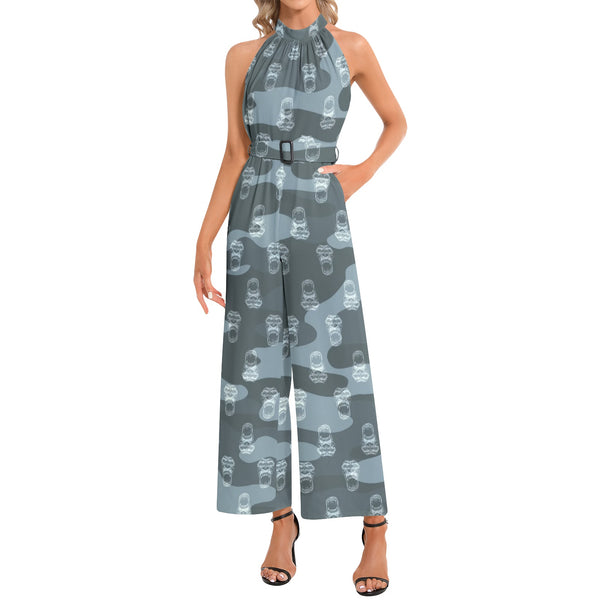 Halter Neck Buckle Belted Jumpsuit - Objet D'Art