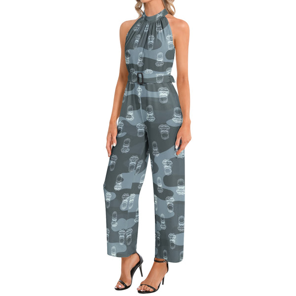 Halter Neck Buckle Belted Jumpsuit - Objet D'Art