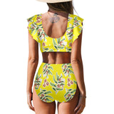 marine camo Women's Ruffle Sleeve Bikini Swimsuit (Model S42) - Objet D'Art