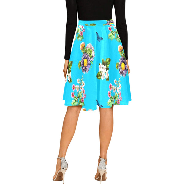 light blue floral print 3 Melete Pleated Midi Skirt (Model D15) - Objet D'Art