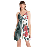 Peony Pinstripe Spaghetti Strap Sleeveless Falred Hem Short Dress - Objet D'Art