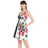 Peony Pinstripe Spaghetti Strap Sleeveless Falred Hem Short Dress - Objet D'Art