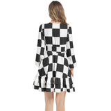 Piebald Pixels Long Sleeve Tiered Ruffle Hem Elastic Waist Mini Dress - Objet D'Art