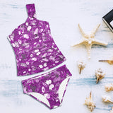 butterfly print 2 a Women's One Shoulder Backless Swimsuit (Model S44) - Objet D'Art
