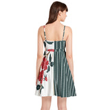 Peony Pinstripe Spaghetti Strap Sleeveless Falred Hem Short Dress - Objet D'Art