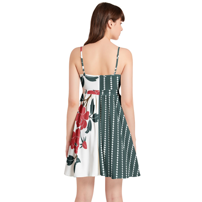 Peony Pinstripe Spaghetti Strap Sleeveless Falred Hem Short Dress - Objet D'Art