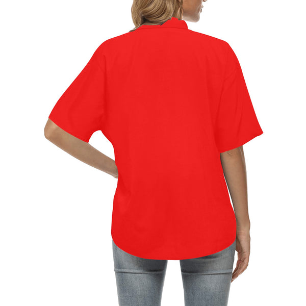 pure red print All Over Print Hawaiian Shirt for Women (Model T58) - Objet D'Art
