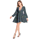 Lantern Sleeve Deep V-Neck Short Dress - Objet D'Art